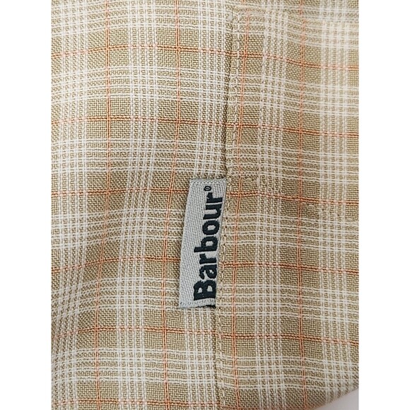 Barbour The Travel Shirt Men's M Beige Short Sleeve‎ Button Up Plaid - Picture 7 of 8